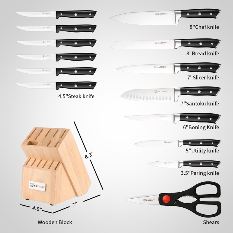 KATISUN Knife Sets 15 Pieces for Kitchen with Block, German