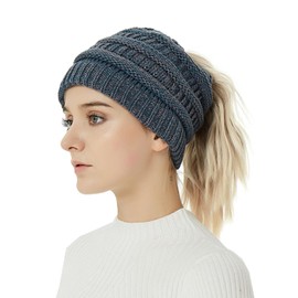 GNEGNI LIFE Beanie Tail Hat for Women, Winter Textured Knitted Hat Slouchy Warm Cap Unisex for Ladies Mens Skiing Hiking