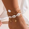 Asphinien Bohemian Beaded Anklets Set Multilayered Shell Starfish Conch Turtle