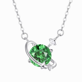 Starlit Orbit Birthstone Pendant Necklace for Her, Sterling Silver Planet Jewelry with I Love You Message, Birthday Christmas Valentine’s Day Gift for Wife Girlfriend Mom Daughter (Emerald Green)