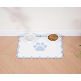 Ralxion Scalloped Dog Feeding Mat, Absorbent Mats for Dog Food and Water Bowl, Dispenser, Cute Elegant Aesthetic Water Blue Scallop Pet Placemat for Dogs, Cats, Puppy Accessories, 17" X 24”
