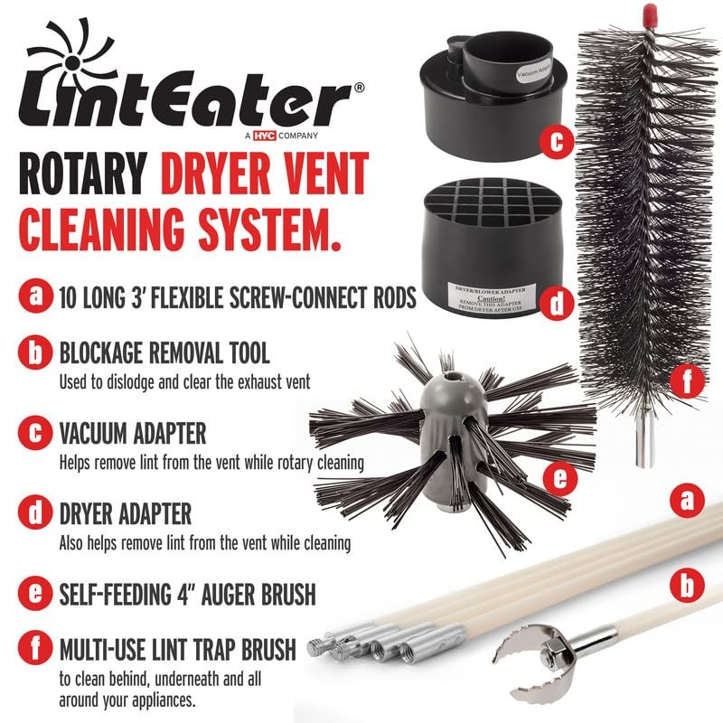 Gardus RLE30 LintEater Rotary Dryer Vent Cleaning System, Removes Lint,
