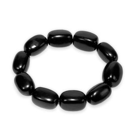 Karelian Heritage Shungite Stretchy Bracelet Oval Tumbled Beads | Natural Black Stone Jewelry | Protective Powerful Defender Mineral Shield | Spiritual Healing Chakra Balance Reiki Grounding SB102