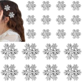 Atoden Sparkly Rhinestones Snowflake Hair Clips Barrettes 20Pcs Christmas Hair Accessories Decorative Hair Pins Princess Cosplay Party Xmas Gifts for Women Girls (Silver)