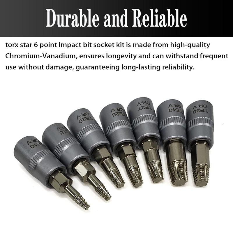 7PCS Torx Star 6 Point 1/4-Inch Impact Drive Socket Kit,