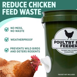 The Original Poultry Pro Feeder DIY Port PVC Gravity Fed Chicken Feeder | Single Port Chicken Feeder for Chicken Coop | Use for Buckets & Bins | Rain Proof, Weather Resistant - Original Feeder 1-Port