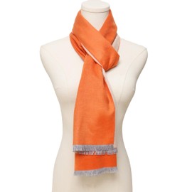 Prettystern Men's 100% silk reversible scarf velor fleece effect warm soft light - gray orange NQ01