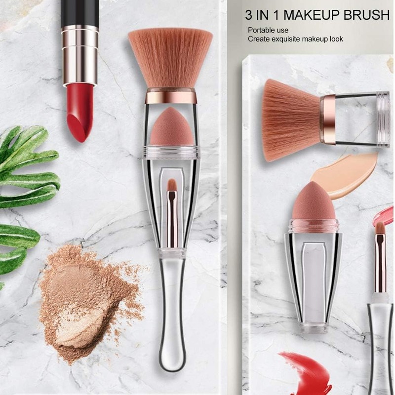 Brocha Cosmética Multifuncional 3 en 1, Base en Polvo, Corrector,