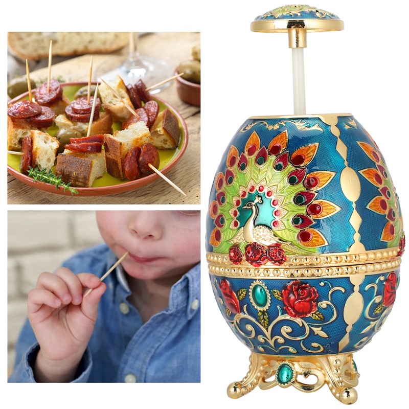 Toothpick Holder Retro Metal Peacock Egg Shape Portable Multifunctional Storage