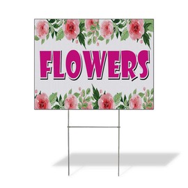 Fastasticdeals Weatherproof Yard Sign Flowers Business E White Lawn Garden Fresh Cut 18x12 Inches 2 Sides Print