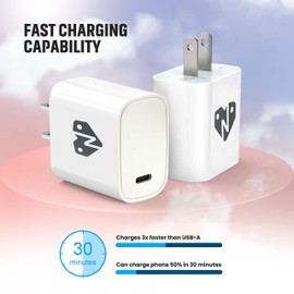 N PRODUCTS USB C Wall Charger - 20W USB-C Power Adapter, Fast Charging Block for Phone, Tablet, Smart Watch, Headphones, Type-C Enabled Device - White