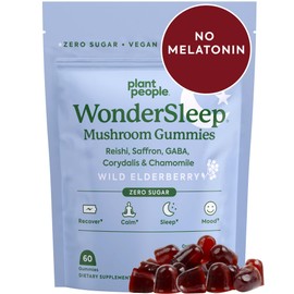 Plant People Plant People WonderSleep Mushroom Gummies Supplement for Sleep and Relaxation with Reishi Super Mushrooms, Wild Elderberry Flavor, No Sugar (60 Count)