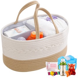 Organizador de pañales para bebés,organizador portátil para cambiador,cesta de almacenamiento de cuerda bohemia con divisor extraíble,artículos esenciales para recién nacidos，regalos de baby shower