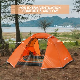 EchoSmile Lightweight Backpacking 2 Person Tent, PU 1500mm Waterproof Camping Tent with Extendable Vestibule for Gear Storage, Easy Setup Aluminum Pole Outdoor Shelter for Hiking & Travel (Orange)