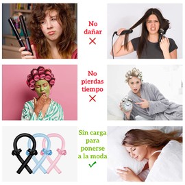 Rizos Sin Calor para Onda Natural, Rizadores de Cabello Sin Calor con Pinzas para el Cabello y Coletero para Cabello Largo, Kit de Herramientas para Peinar el Cabello de Seda Suave, Sin Daños, Sin Calor (Rosa)…