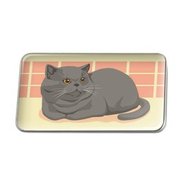 Chubby British Short Hair Grey Cat Rectangle Lapel Hat Pin Tie Tack Pinback