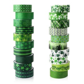 Abilat 20 Rolls Green Washi Tape Set St. Patrick's Day Washi Masking Tape Lucky Plaids Paper Sticker Tape for Irish Party Decorative Tape for Journaling, Scrapbook, Gift Packing, DIY Craft