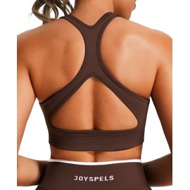JOYSPELS Sports Bra Women's Strong Hold Without Underwire Padded Bustier Strapless Bra Seamless Push Up Yoga Fitness, chicory coffee, M