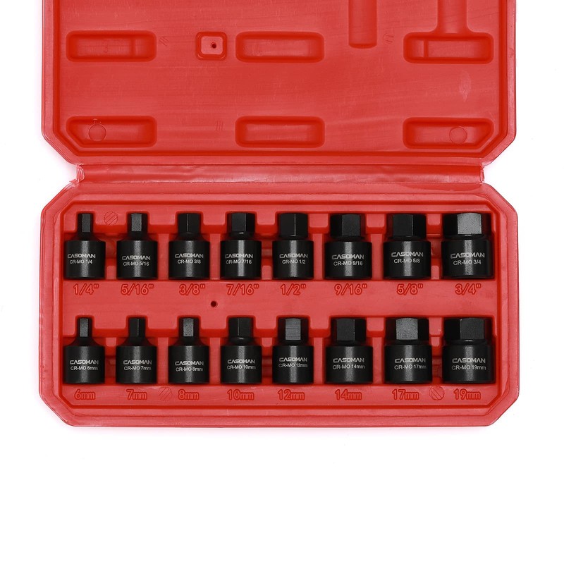 CASOMAN 16 Piece 3/8 Inch Drive Low Profile Impact Hex