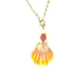 Petite Sunrise Shell Necklace, Hawaiian Sunrise Shell, Tourmaline and Opal, Shell Necklace, Beach Girl, Bridal, Ocean Jewelry, 14K Gold Fill.