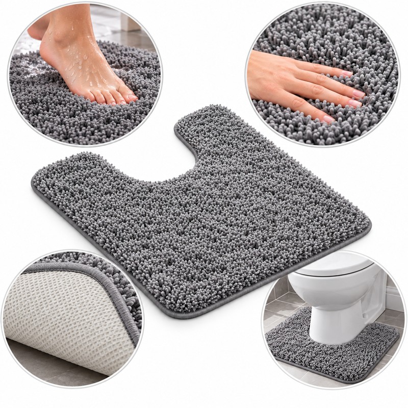 U-Shaped Bathroom Toilet Mat – Thick Plush Polyester Absorbent Rug