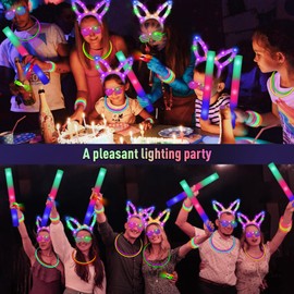 Maryhonkui 160 Glow in the Dark Party Supplies 12 Foam Glow Sticks 12 LED Glasses 12 Rabbit Ear Headband 24 Finger Lights and 100 Glow Sticks Glow Party Favors for Glow Party Birthday Concert