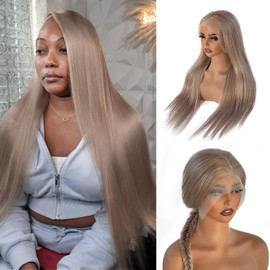 13x6 Ash Blonde HD Lace Front Wigs Human Hair for Women, 24 Inch Long Straight Colored Ash Blonde Glueless Human Hair Wigs Lace Frontal Pre Plucked Blonde Lace Front Wig Human Hair 180% Density
