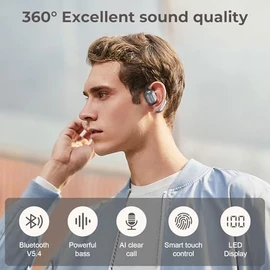 MINISO Open Ear Headphones, Wireless Earbuds, Bluetooth 5.4 Air Conduction Sport Earphones with Earhooks, IPX5 Waterproof Sweat Resistant Earphones for Sport, Running, Workout Black