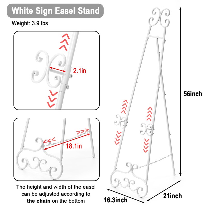 YiLifebes Metal Floor Standing Display Easel, 56" H White Decorative