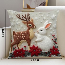 BSITSSS 2 Pieces Christmas Cushion Covers, 45x45cm, Rabbit Elk Christmas Cushions, Xmas Cushion Covers Old Man, New CHRIstmas Pillows, ChristmasPillowCases for Holiday Xmas Decor