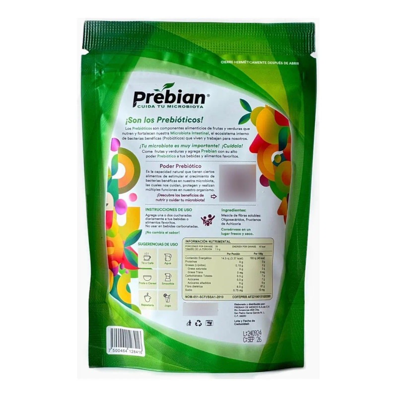 Prebian Prebiótios 150 Probióticos Fibra Vegano Azúcar
