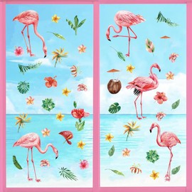 ANHUIB Rote kronenkraniche wandaufkleber Dekor Fensterbilder Sommer Wandsticker Kinderzimmer Flamingo Hawaii Glas Aufkleber Selbstklebende Fensterbild Sommer Kinder Hawaii Party Fensterdeko