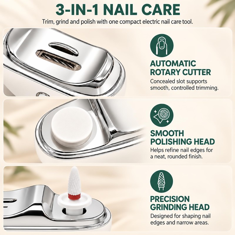 3-in-1 Electric Nail Clippers for Seniors & Adults, Automatic Nail