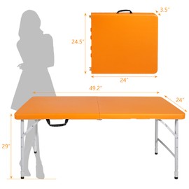 Benicabaly Versatile 4ft Orange Portable Folding Table for Indoor & Outdoor Use, Waterproof Surface, Durable Steel Frame