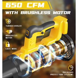 Cordless Leaf Blower Fit for Dewalt, 650 CFM Electric Handheld Leaf Blower, with Brushless Motor Built-in Protection Device, Variable Speed, Turbo Mode, for Driveway Lawn Care, Yard, Snow(Tool ONLY)