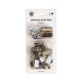 U Brands Classic Clips Set, Office Supplies, Black and White with Gold, Office Supplies, Paper and Binder Clips, 80 Count