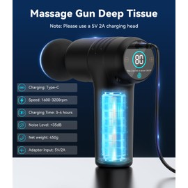 Mini Massage Gun, Fascia Gun, Mini Massager Massage Gun, 30 Levels & 12 mm Amplitude, 450 g Lightweight & < 40 dB, Touch Screen, 4 Attachments, USB-C, Deep Massage for Muscles