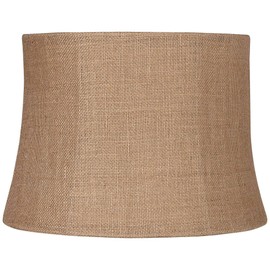 Natural Burlap Medium Drum Lamp Shade 12" Top x 14" Bottom x 10" High (Spider) Replacement with Harp and Finial - Brentwood