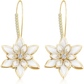 unixmoment Sparkly Crystal Flower Dangle Drop Earrings 14K Gold Rhinestone Snowflake Leverback Hoop Earrings For Women (Transparent)