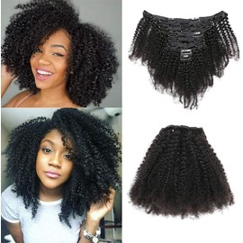 14 Inch 8 Pieces/Set Remy Real Hair Clip-In Extensions Afro Kinky Curly Double Wefts for Black Women Natural Colour 120 g / Set