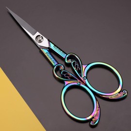 YOUGUOM Detail Embroidery Scissors – Small Sharp Pointed Tip Shears for Sewing, Craft, Artwork, Needlework Yarn, Thread Snips, Handicraft DIY Tool, 4.5in Rainbow Vintage Style