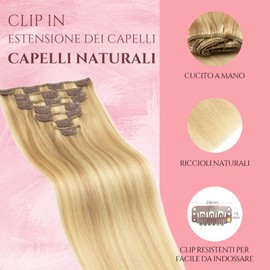 Human Hair Clip in Extensions Dark Blonde Highlighted Bleach Blonde Clip ins 100% Brazilian Remy Real Human Hair Extension for Women 8pcs Per Set with 18 Clips No Tangel (20 Inch #P18/613)