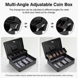 ZYNKORA Cash Box Metal Money Box with Tray & Key Lock,Tiered Locking Cash Boxes,Durable Lock Safe Box with Key,4 Bill 5 Coin Slots,Cantilever Design,Money Saving Organizer with Bill Slot,Large Black
