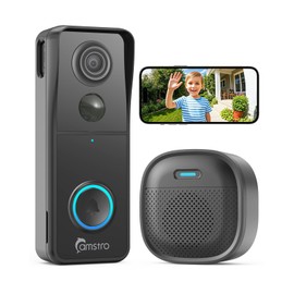 CAMSTRO Doorbell Camera Wireless, 3K Video Doorbell with Chime, 2.4G WiFi Outdoor Security Cemera, Human Detection, 2-Way Audio, Night Vision, Voice Changer, Works with Alexa and Google Assistant