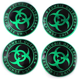 XGW Set of 4 Sticker 56mm 2.2 Inches Wheel Hub Caps Centre Cover for Zombie Outbreak Response Team Emblem Circular arc Form 3D Stereo Aluminum Alloy Dust-Proof Anti-Rust Emblem Badge Stickers (Green)