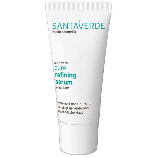 Santaverde Pure Refining Serum/Facial Serum/Refines the Skin/Against Impurities & Redness/for Blemished & Sensitive Skin/Unscented/Pure Aloe Vera Juice/Organic Cultivation / 30 ml