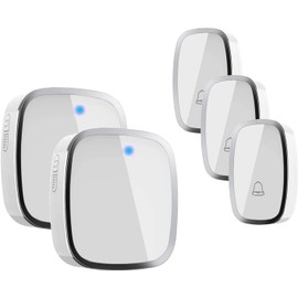 Timbre Inalámbrico exterior impermeable con 3 Transmisor y 2 Receptores, Alcance a 280m, Timbre de Puerta Inalambrico con Señal LED para Casa, Jardín, Oficina, Villa, Exterior, 4 Volumen, 36 Melodías