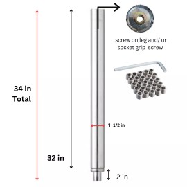 Tangiers 34” Stainless Steel Legs for Stainless Steel Work Table. Set of 4