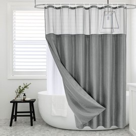 MitoVilla Grey Waffle Shower Curtain Set with Snap-in Liner, Modern Waffle Weave Fabric Shower Curtain, Luxury Heavy Duty Cloth Shower Curtain for Neutral Hotel & Spa Bathroom Decor, 72 x 72