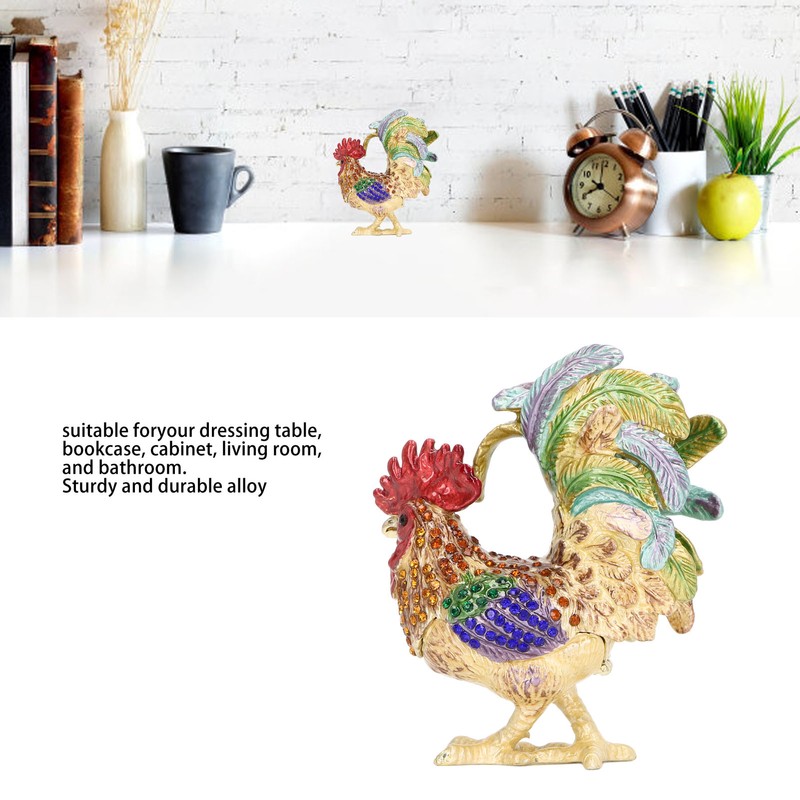 Rooster Trinket Box Embedded Rhinestone Alloy Bright Colors Wide Application